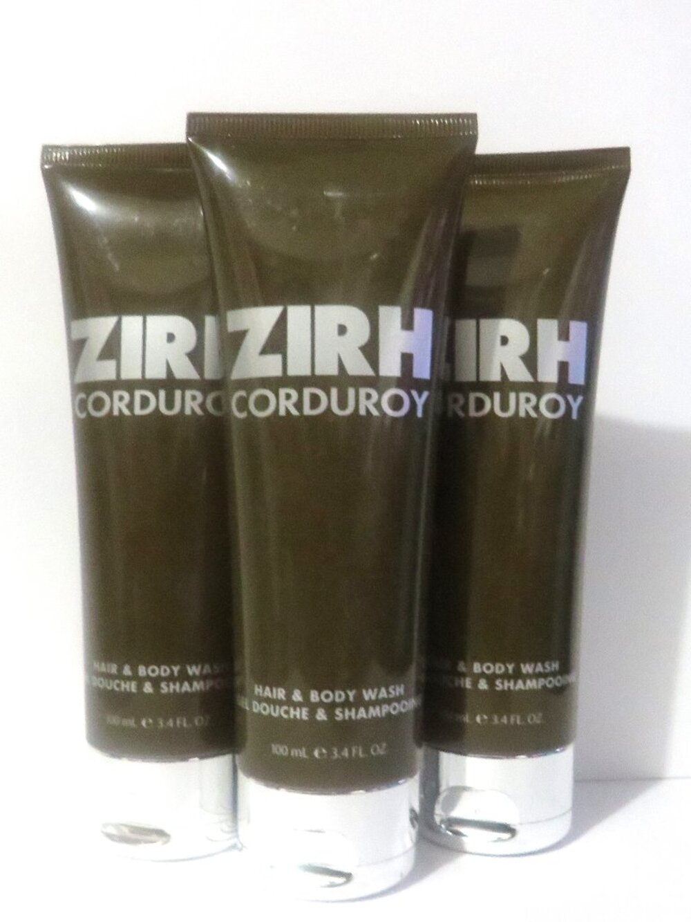 ZIRH CORDUROY HAIR & BODY WASH 3.4 OZ 3 PC LOT